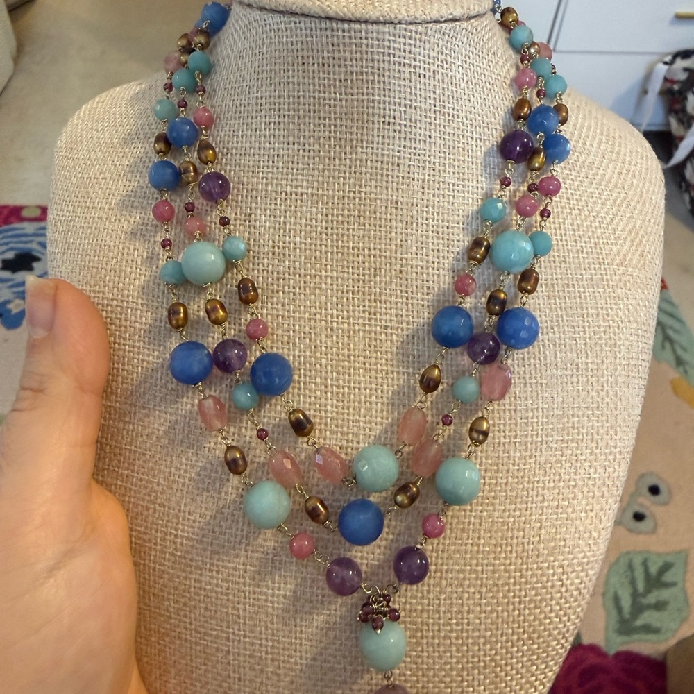 Vibrant Beaded Necklace‎ with Blue and Purple Accents